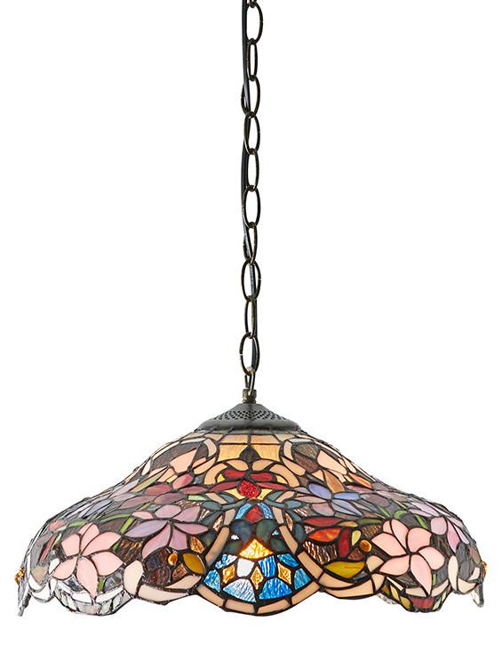Hanglamp SULLIVAN Tiffany-stijl met bloemenmotief, bruin, glas, H x B x D: 144 x 40 x 40 cm