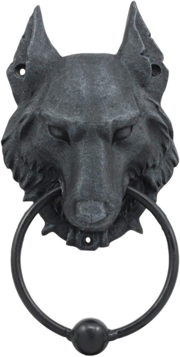 Wolf Möbel Gargoyle Wolf Deurknop Decoratie Beeldje - Zwart - Hoogte: 21,6 cm