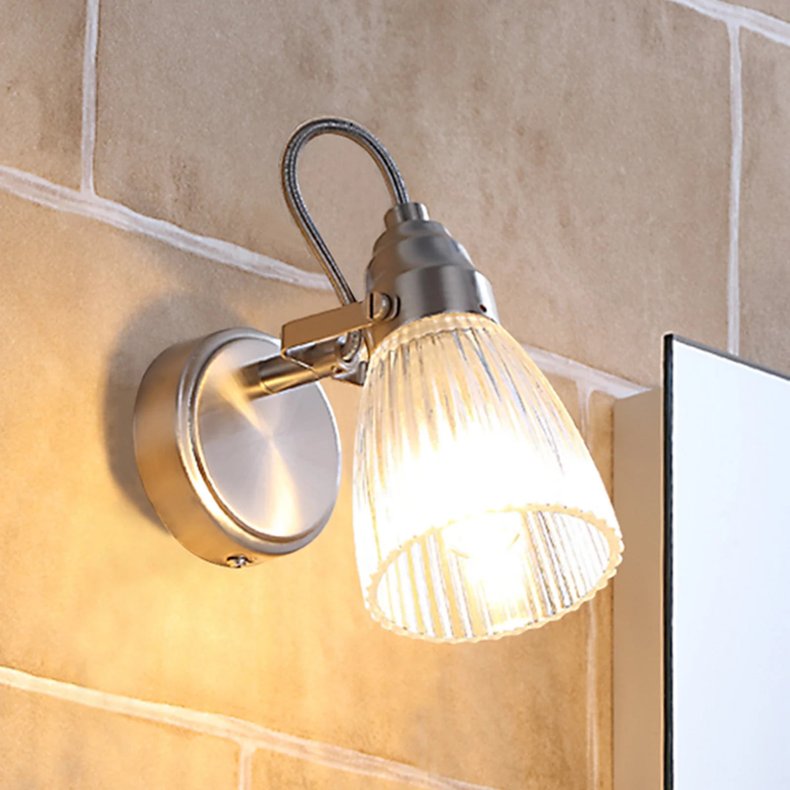 Lindby Kara Wandlamp IP44 Nickel/Clear - Modern Glas voor Badkamer en Keuken