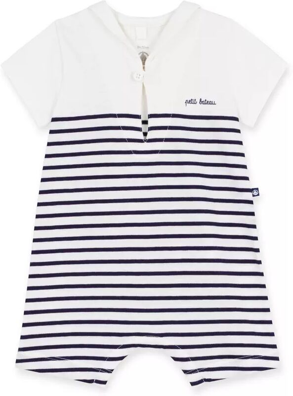 Petit Bateau - Strampler, Gestreifter Kurzarm Strampler, 3 MONATE, Ecru