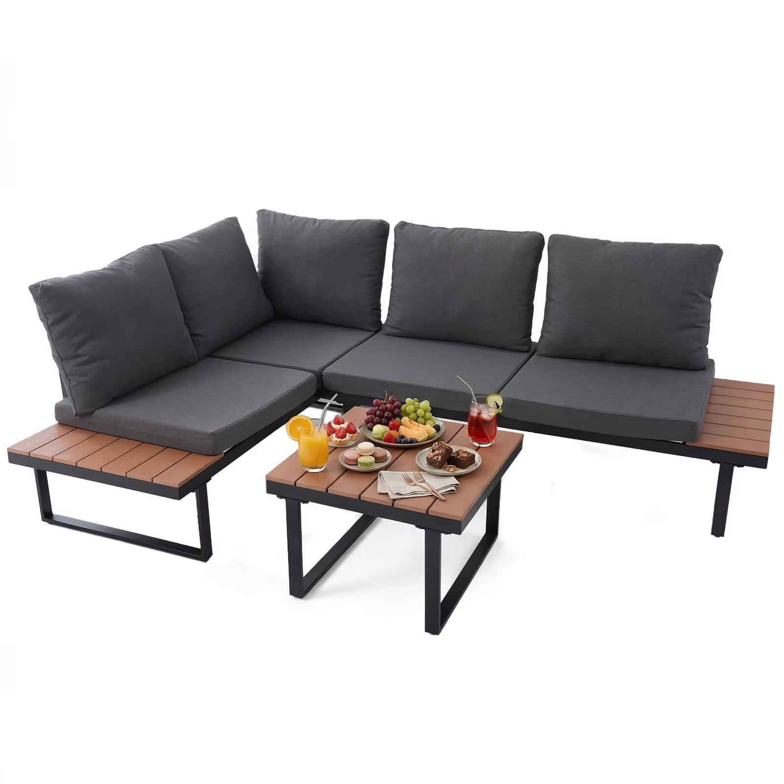HOMAVO Gartenlounge Set 4 Personen L-Form Gartensofa Outdoor Lounge Tisch