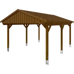 Skan Holz Fichtelberg - Satteldach Einzelcarport Breite 423 cm Gr. 1 - 423 x 566 cm Dachlattung nussbaum Holzcarport
