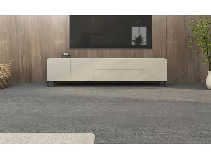 Lowboard BORCHARDT MÖBEL Sophia, Tv-Schrank Breite 190 cm , beige (kaschmir), B:190cm H:45cm T:35cm, Holzwerkstoff, Sideboards, Lowboard, Metallfüsse, grifflose Optik