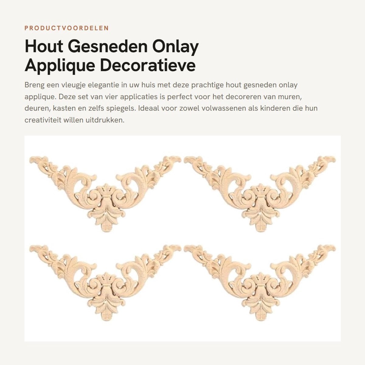 Dailygoods Hoekonlay Set van 4 Houten Decoraties met Bloemenpatroon in Rubberhout