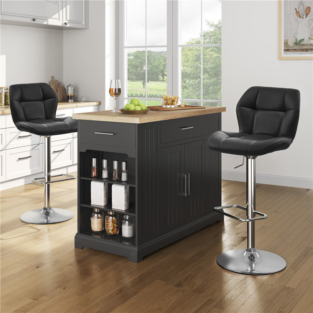 Yaheetech color Height Adjustable Modern Faux Leather Swivel Bar Stools Black 111cm H X 44cm W X 50.5cm D