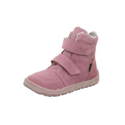 Barfußschuh SUPERFIT "WALDERI, WMS: weit", Jungen, Gr. 31, Warmfutter, rosa (lila), Veloursleder, Schuhe Barfußschuh, Klettboots mit Fellimitat am Schaftrand, Größenschablone zum Download