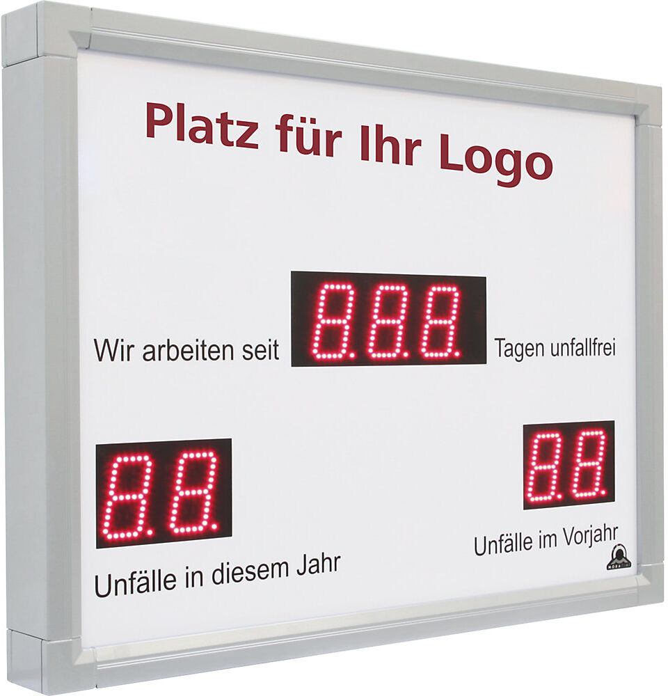 kaiserkraft Außen-LED-Anzeige, Unfallfreie Tage, HxBxT 450 x 600 x 60 mm, weißaluminium