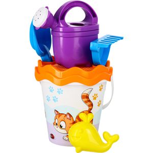 Simba 107114720 Sandspielzeug Katze Eimergarnitur, mit Eimer, Gießkanne, Sieb, Schaufel, 6 Teile