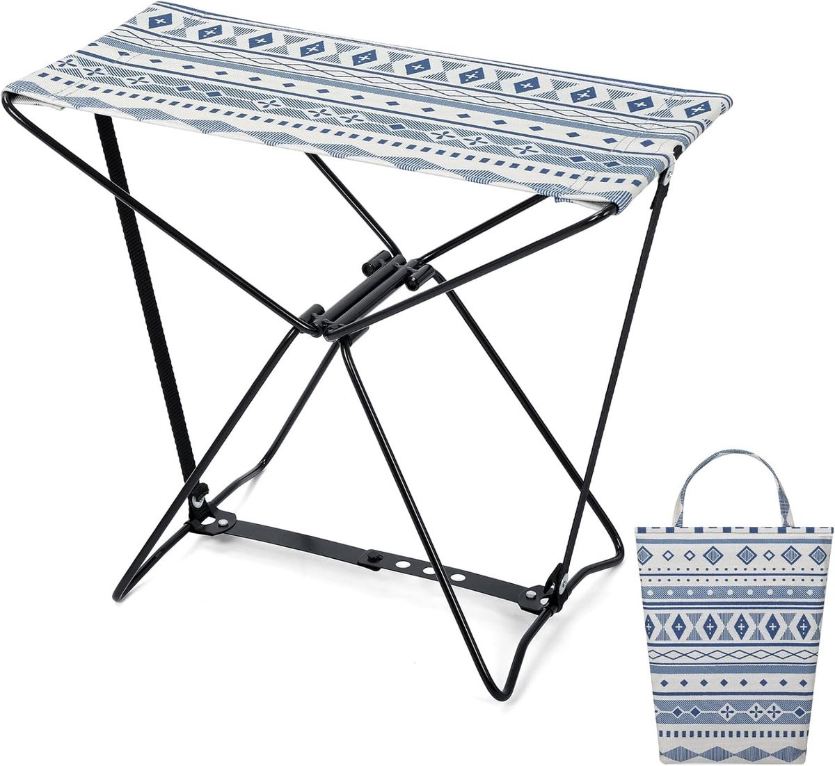 Compacte campingkruk met draagtas, draagbare opvouwbare kruk met boho-patroon voor vissen, wandelen en picknicken, maximaal 90 kg