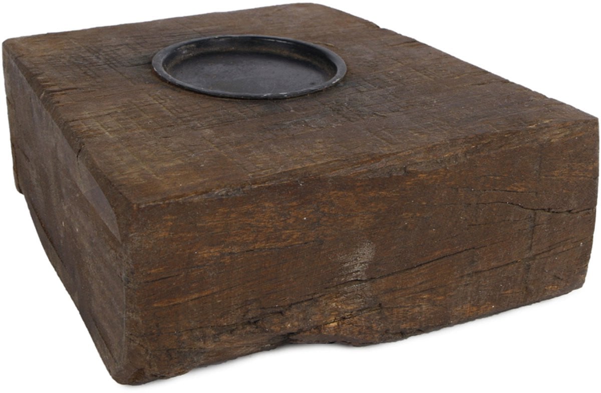 Kandelaar Wim van gerecycled hout in gemengde kleuren