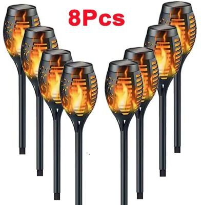 Inspired Finds Solar Flame Torch Lights Flickering Waterproof Outdoor Garden And Pathway Decor Set 8pcs