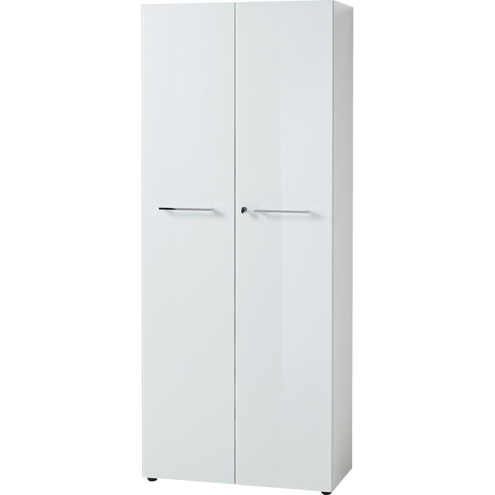 Aktenschrank MUENCHEN 80x37x196cm 5 Ordnerhöhen Glasfront & Abschließbar Weiß