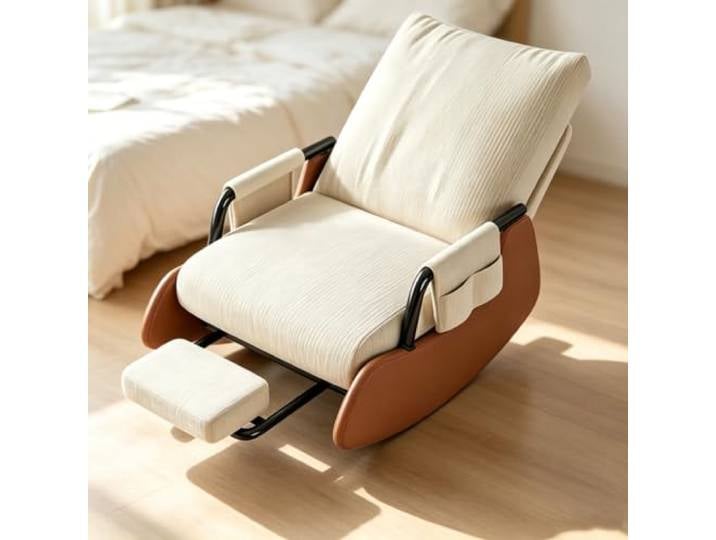LCNDKF Schaukelstuhl Wohnzimmer mit Ausziehbarer Fußstütze Ergonomischer Schaukelstuhl mit ausziehbarer Fußstütze und Seitentasche für tägliche Entspannung.