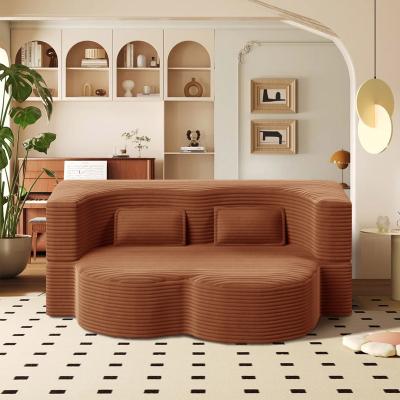 "Modern 78"" Full Size Convertible Corduroy Foam-Filled Sleeper Sofa,Modern Floor Sofa with 2 Pillows"