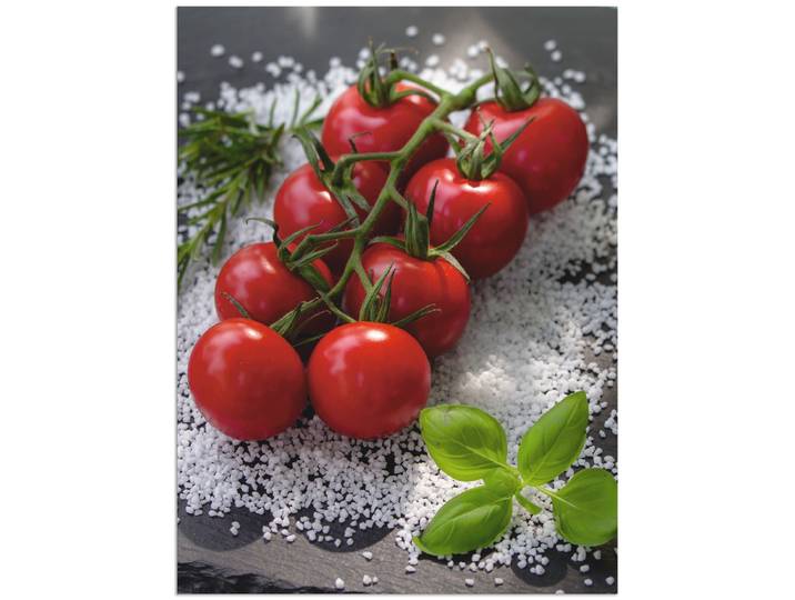 Alu-Dibond-Druck ARTLAND Tomaten Rispe auf Salz , rot (farbe bild(er): rot), B:30cm H:40cm, Bilder, Alu-Dibond-Druck, für Innen- und Aussenbereich geeignet, Outdoorbild