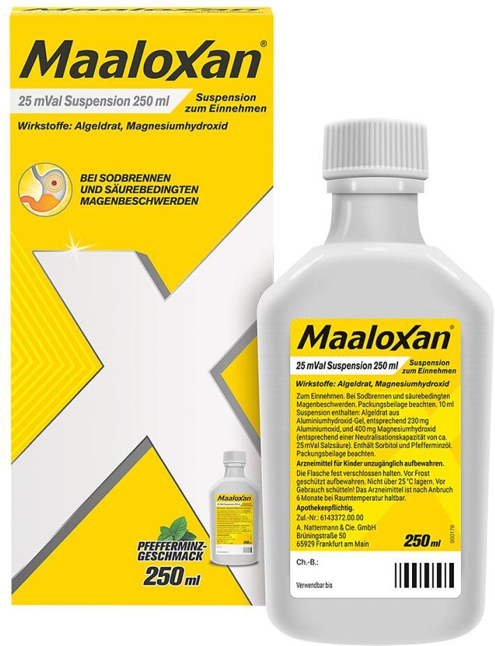MAALOXAN Suspension bei Sodbrennen mit Magenschmerzen