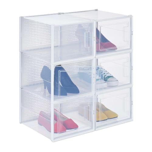 Relaxdays schoenenorganizer set van 6, stapelbaar en transparant, geschikt voor onder het bed