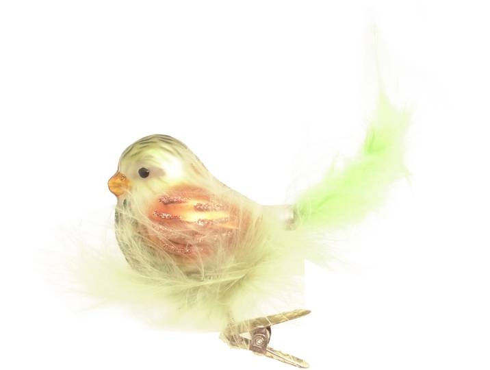 Weihnachtsbaumklammer KREBS GLAS LAUSCHA Vogel mit Federnest , grün, B:9cm H:7cm T:14cm, Glas, Weihnachtsbaumschmuck, Weihnachtsbaumklammer, Weihnachtsbaumklammern, Glas, mundgeblasen, handgefertigt, Glasvogel