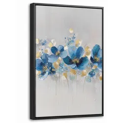 LEINWAND Bilder mit Rahmen - Blumen - Blau - Abstrakt - 40x60