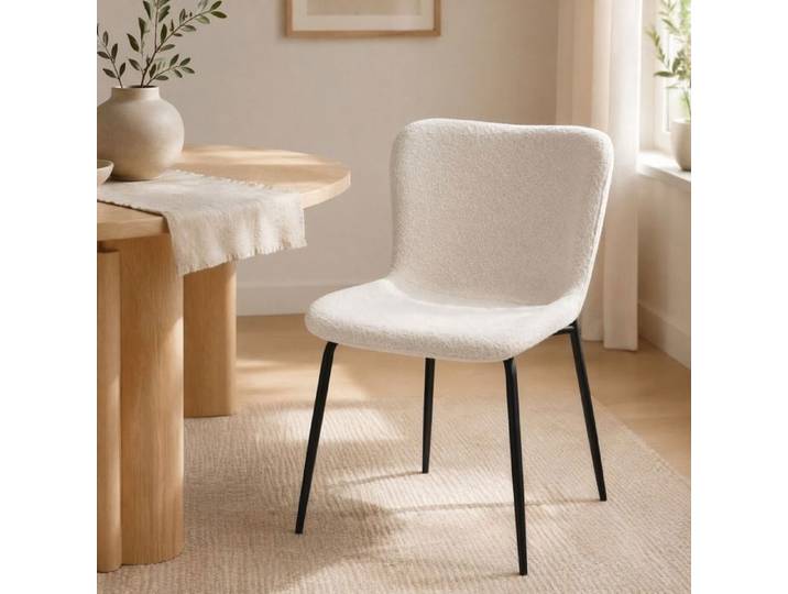 MEULVA Lot de 2 chaises de salle à manger dossier haut tissu et métal blanche design moderne