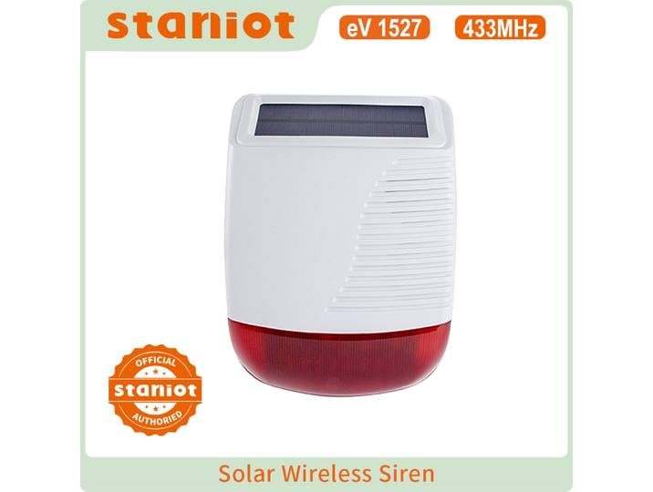 Staniot – sirène stroboscopique solaire extérieure sans fil, 433MHz, étanche, haute décibel, avec Flash lumineux, pour système d'alarme anti-cambriolage domestique