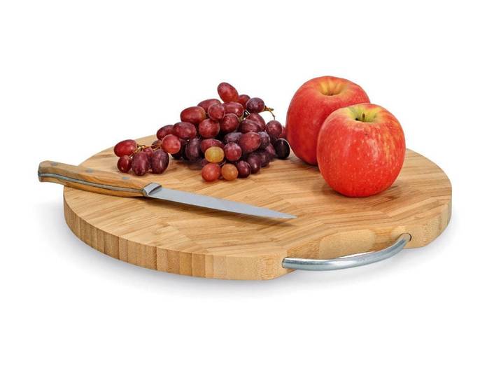 Schneidebrett ZELLER PRESENT Schneidebrett mit Metallgriff Fischgrät , Bambus , beige (natur), B:32cm H:2cm L:32cm Ø:32cm, Bambus, Metall, Schneidebretter, Schneidebrett, modernes Muster, Metallgriff