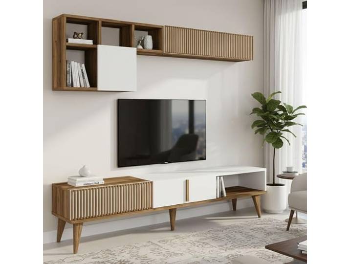 Dmora Wohnwand Gemini 180x35x40h cm Braun 11 Regale