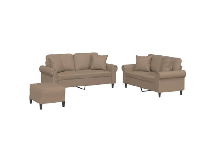GHVBNMF 3-TLG Sofagarnitur Kunstleder Couch Set Cappuccino-Braun Bequemes Polstermöbel Set für das Wohnzimmer mit zwei 2-Sitzer Sofas, Fußhocker und Polsterkissen in Cappuccino.