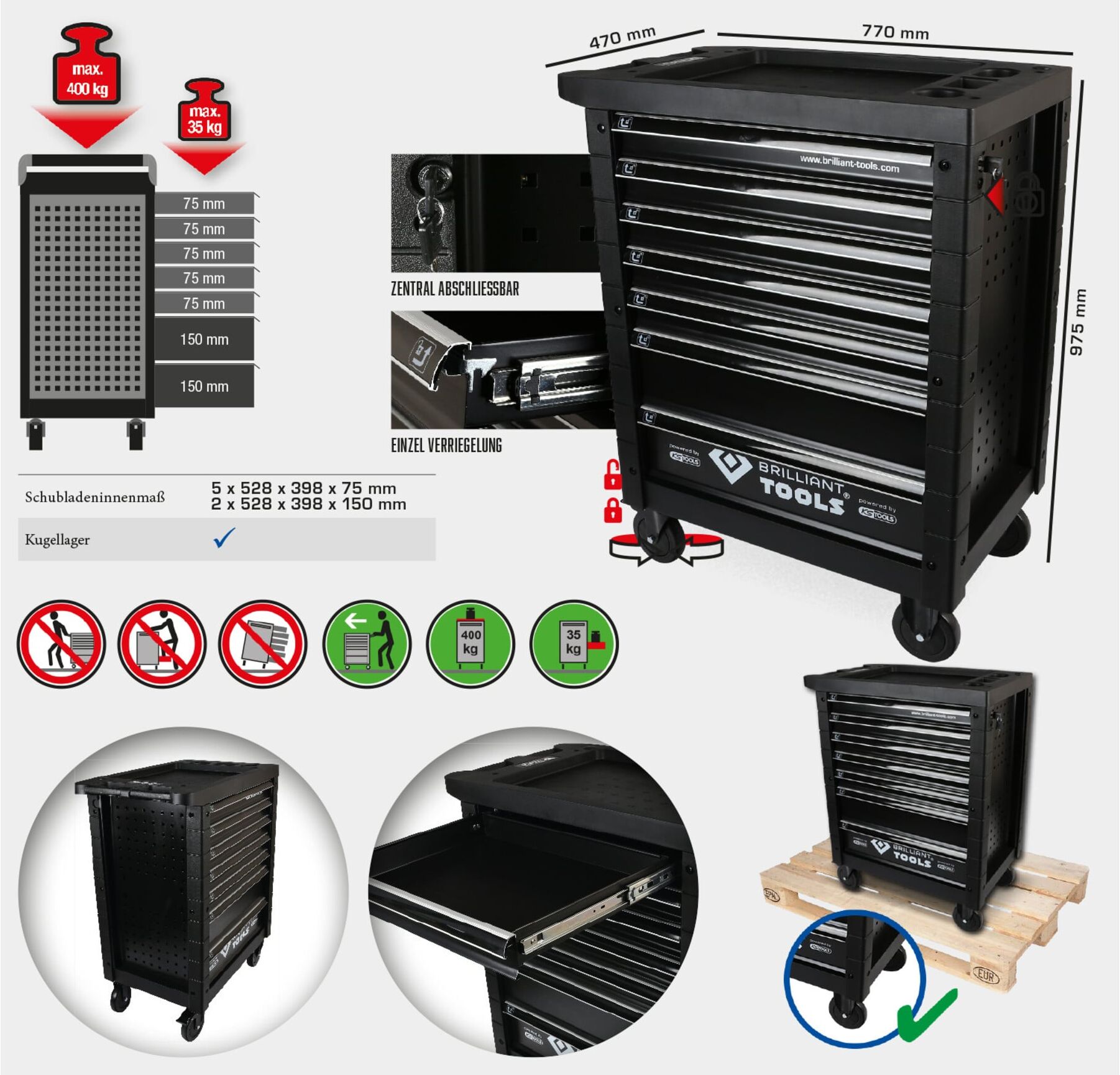 Brilliant Tools Werkstattwagen mit 7 Schubladen (BT152900)