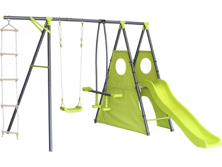 Portique de jeu métal avec toboggan Dany - 5 agrès - Vert