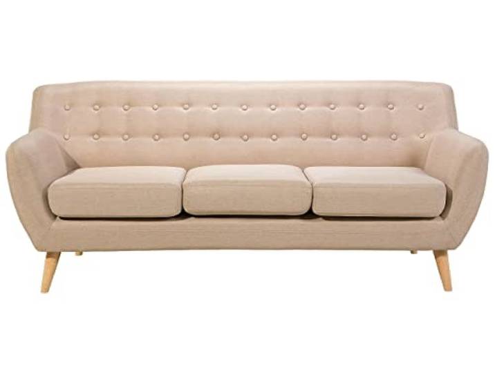 Beliani 3-Sitzer Sofa mit Armlehnen Stoff Beige Knopfheftung Holzgestell Retro Motala