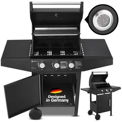 Juskys BBQ Gas-Grill Louisiana, 3 Brenner Grillrost, Deckel mit Thermometer