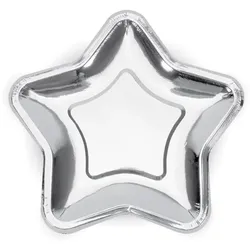 PartyDeco 6 Teller Stern Silber Folie