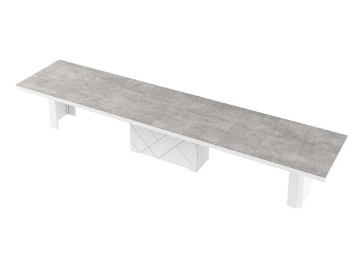 designimpex Esstisch HEK-111 Beton / Weiß Hochglanz XXL ausziehbar 180-468 cm