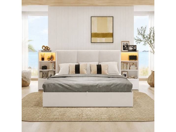 Lit Coffre 180x200 Blanc Lit Plateforme FloraGrace Pour Chambre 6 Niches Et Coffre Hydraulique 288x217 5x111cm