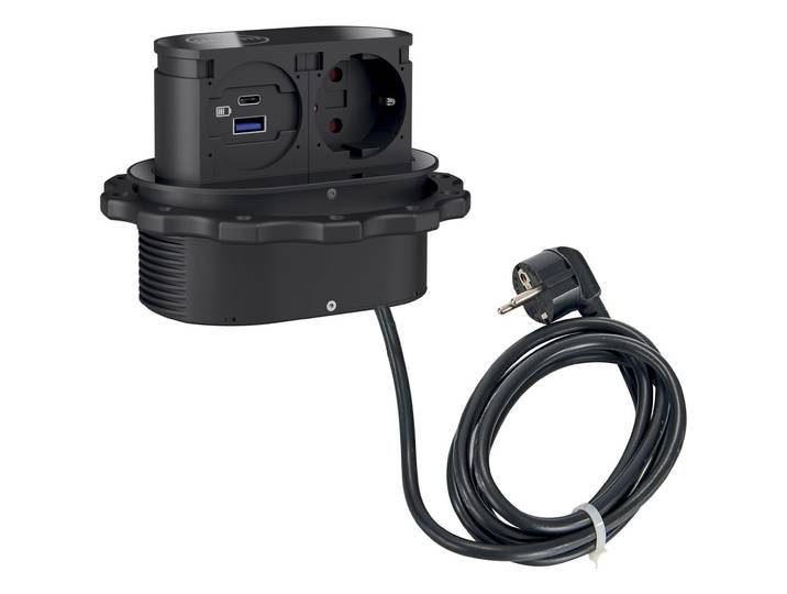 Bloc prise secteur et USB et chargeur à induction Minimax pour les bureaux Rhéa - Noir