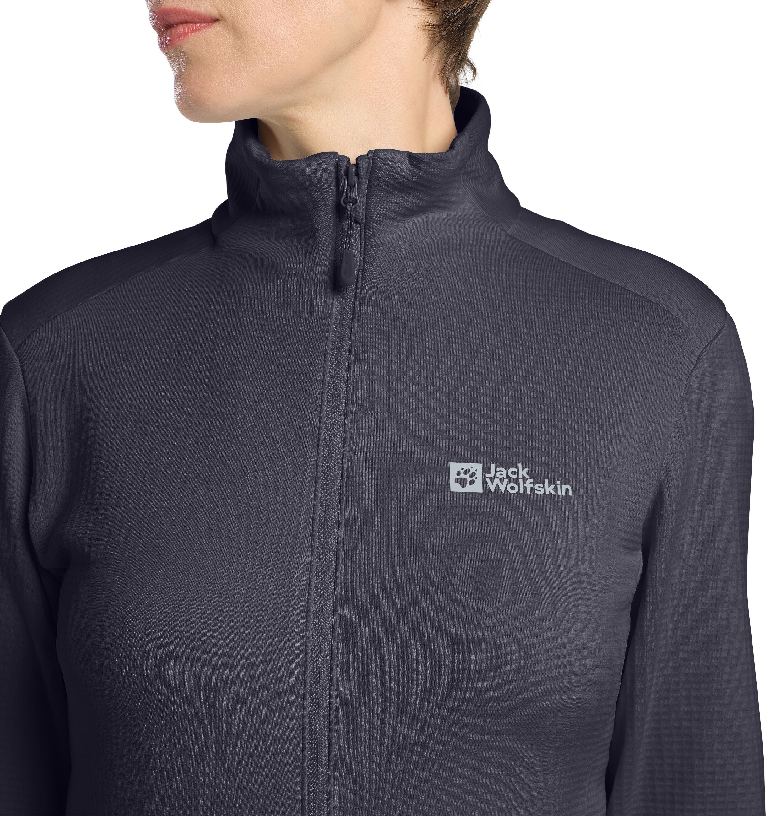 Fleecejacke JACK WOLFSKIN "0", Damen, Gr. S, grau (graphite), Obermaterial: 92% Polyester, 8% Elasthan, Jacken Fleecejacke, sportlicher Stil, leichtes Material, atmungsaktiv graphite S