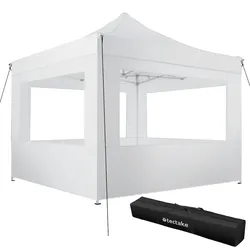 tectake Aluminium Faltbarer Garten Pavillon 3x3m mit 4 Seitenteilen 300 x 300 x 310 cm Weiß