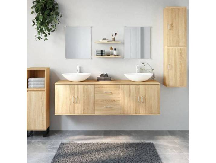 Ensemble de Meubles Salle de Bain Armoires 7 pcs Armoires Murales avec Miroir Placards de Rangement Moderne 242562