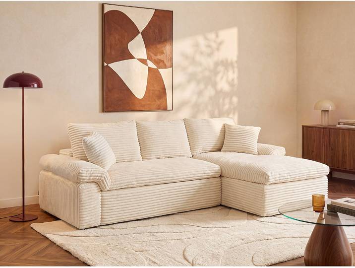 Sofa mit Ecke Rechts in Breitcord - Cremeweiß DOREPA