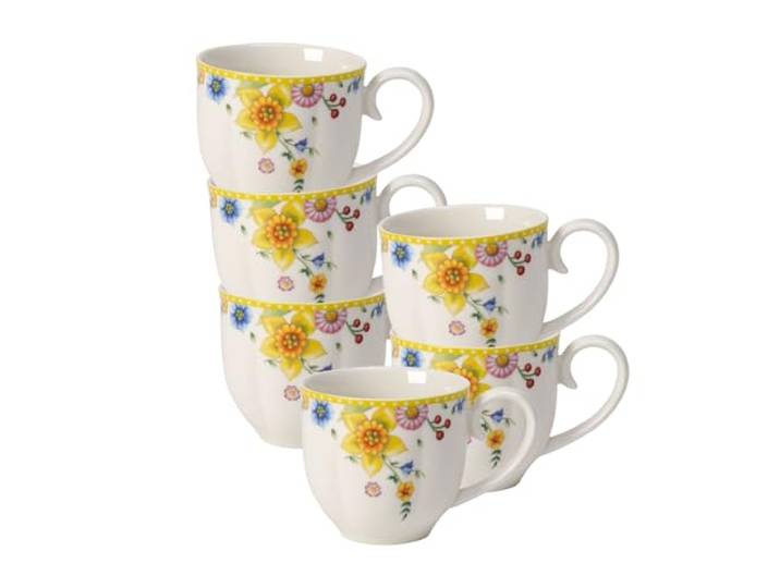 Villeroy & Boch Spring Awakening Kaffeetassen 6er Set, 230 ml, Porzellan, Weiß/Bunt