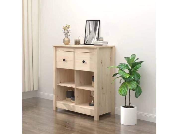 {Brun}Buffet bahut - Moderne-design - bois de pin massif - 2 tiroirs - 4 compartiments - Pour salon - 70x35x80 cm 14fgy60l
