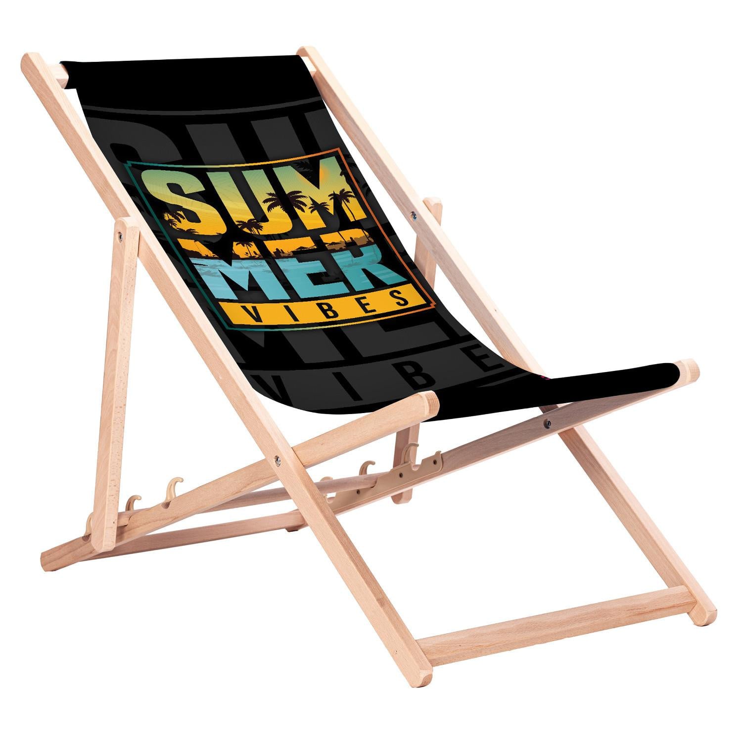 GreenBlue Klassieke ligstoel van beukenhout model GreenBlue GB183 met Summer Vibes opdruk