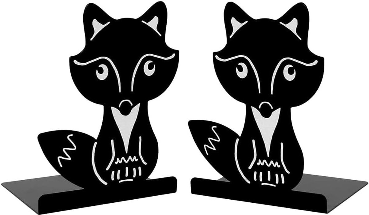 Zwarte Fox Boeksteunen van Metaal - Creatieve Antislip Boeksteunen voor Kinderen en Bibliotheken