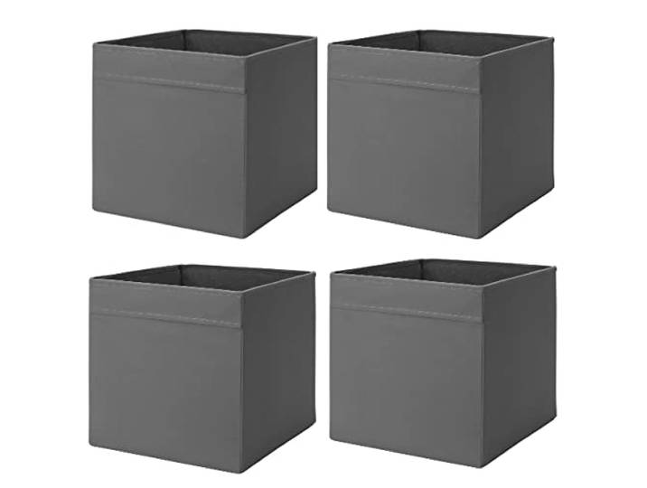 Drona Lot de 4 boîtes de rangement en tissu velouté Gris foncé 33 x 38 x 33 cm