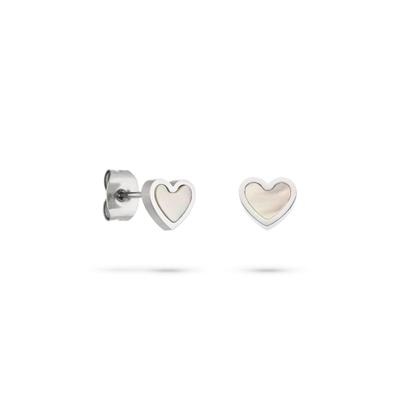 Paar Ohrstecker S.OLIVER "Pearl Heart, Herz", silber (edelstahlfarben, weiß), Ohrringe, Damen, Edelstahl, mit Perlmutt