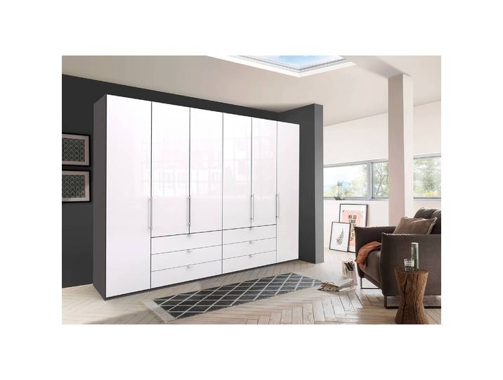 Armoire à portes pliantes IV 300 x 216cm Tiroir centrale Marron/Havanna/Verre Blanc