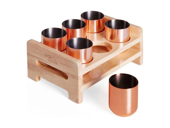 Schnapsglas Oak & Steel 50 ml, 6 Stück , rosegoldfarben, H:5cm Ø:4cm, Edelstahl, Trinkgefässe, Schnapsglas