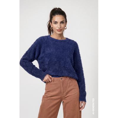 Strickpullover MONARI "Pullover Plüsch", Damen, Gr. 44, blau (classic navy), Plüsch, Obermaterial: 84% Polyamid, 16% Baumwolle, unifarben, regular fit taillenbedeckt, Rundhals, eingesetzt gerader Abschluss, Pullover Strickpullover, Regular fit mit...
