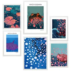 POSTER Set Mit 6 Kusama Fisch A3 & A4 Weißer Rahmen
